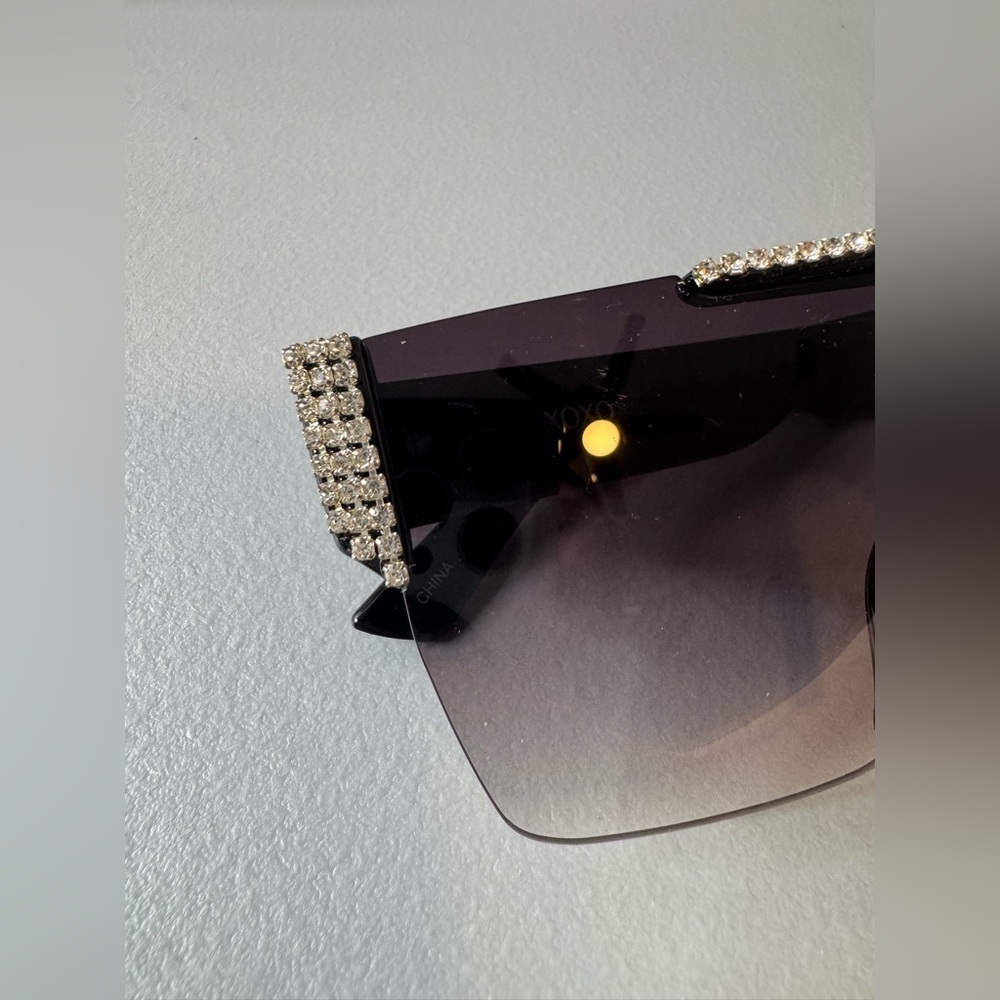 XOXO Glam Black square Sunglasses with Rhinestone Accents Y2K - Picture 2 of 5